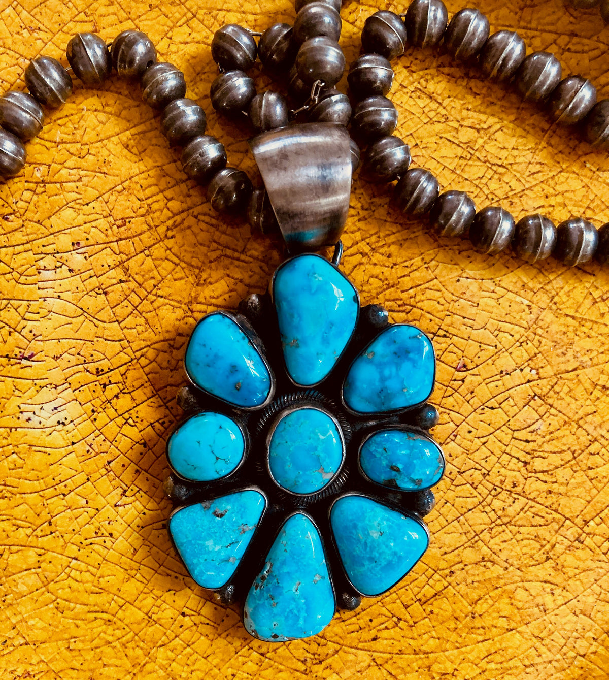 Raymond Beard Navajo Kingman Turquoise Cluster Pendant | Sterling Silver | Vintage Native American Jewelry
