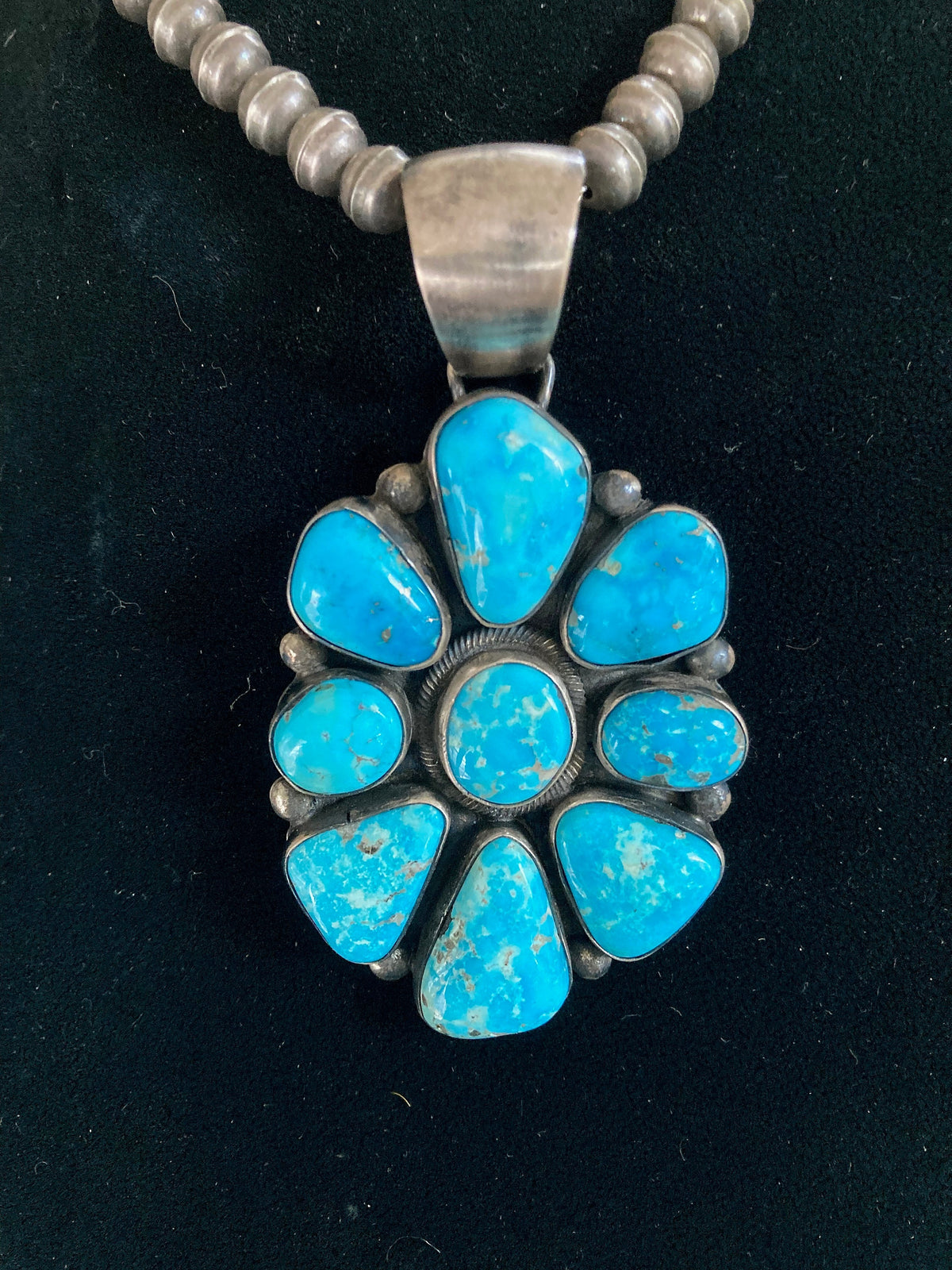 Raymond Beard Navajo Kingman Turquoise Cluster Pendant | Sterling Silver | Vintage Native American Jewelry
