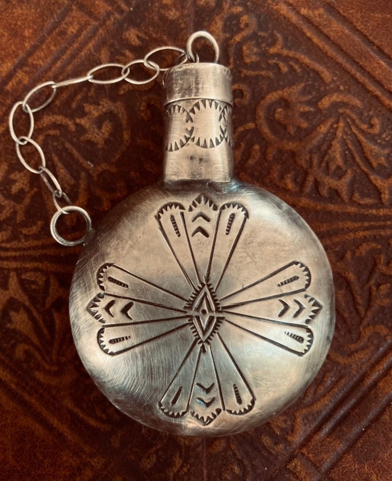 Vintage Navajo Sterling Silver Tobacco Canteen | Miniature Flask | Native American Collectible