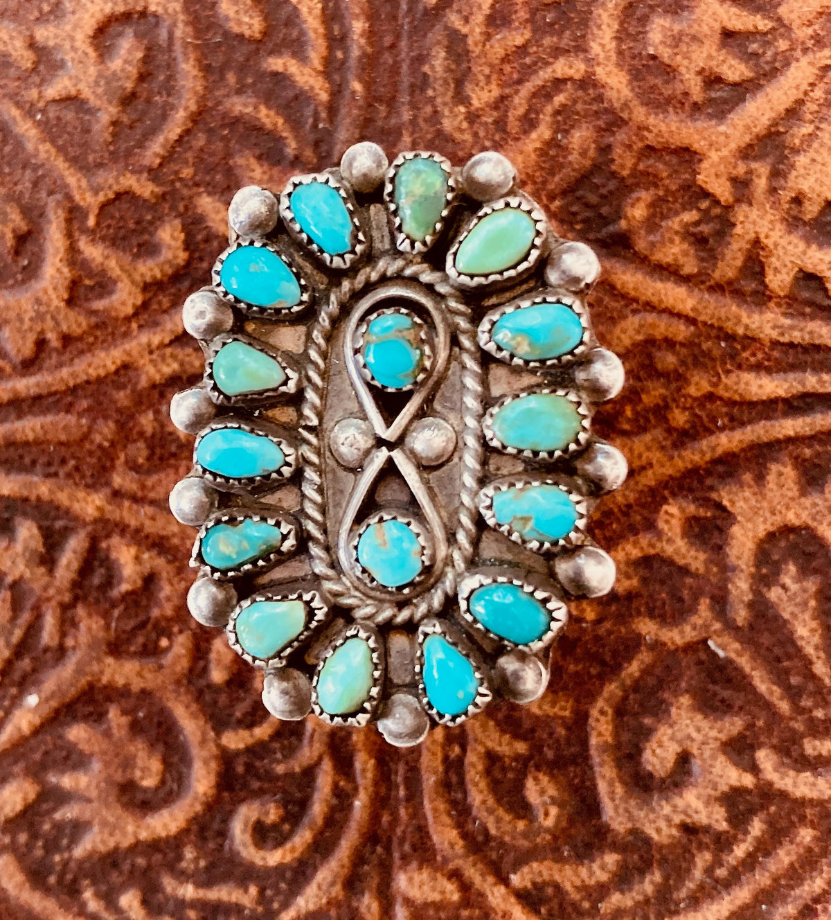 Vintage Zuni Petit Point Turquoise Cluster Ring | Sterling Silver Native American Jewelry