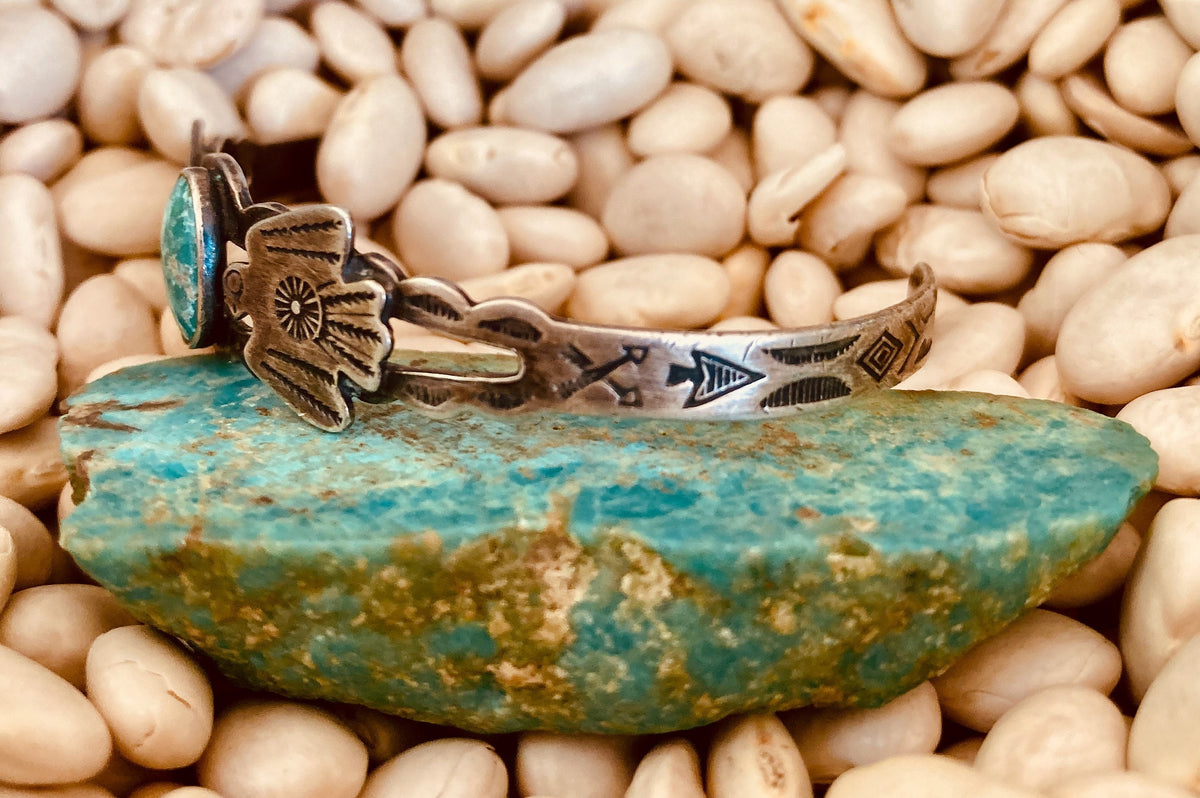 Vintage Harvey Era Thunderbird Turquoise Sterling Silver Cuff
