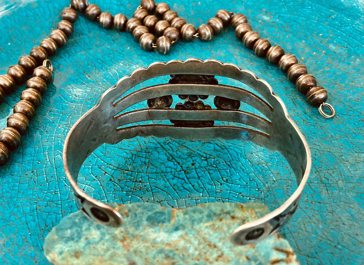 Vintage Harvey Era Sterling Silver Turquoise Cuff | Fred Harvey Trading Post Bracelet
