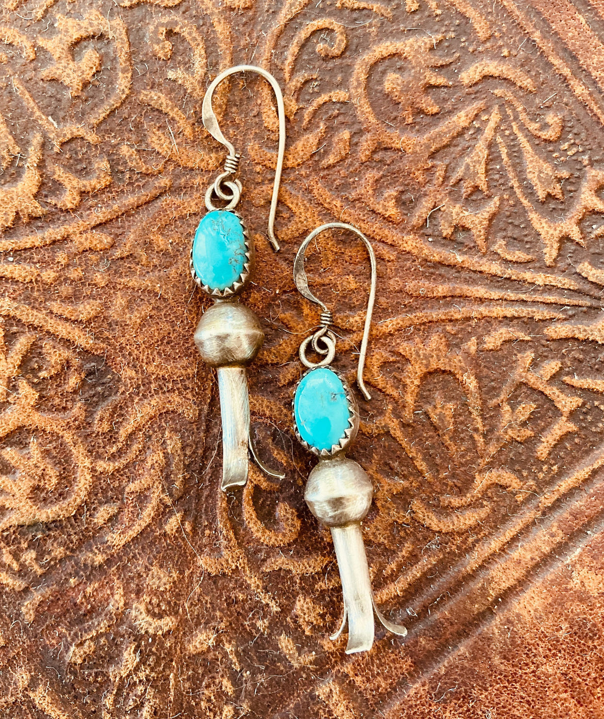 Vintage Sterling Silver Turquoise Squash Blossom Earrings | Native American Jewelry