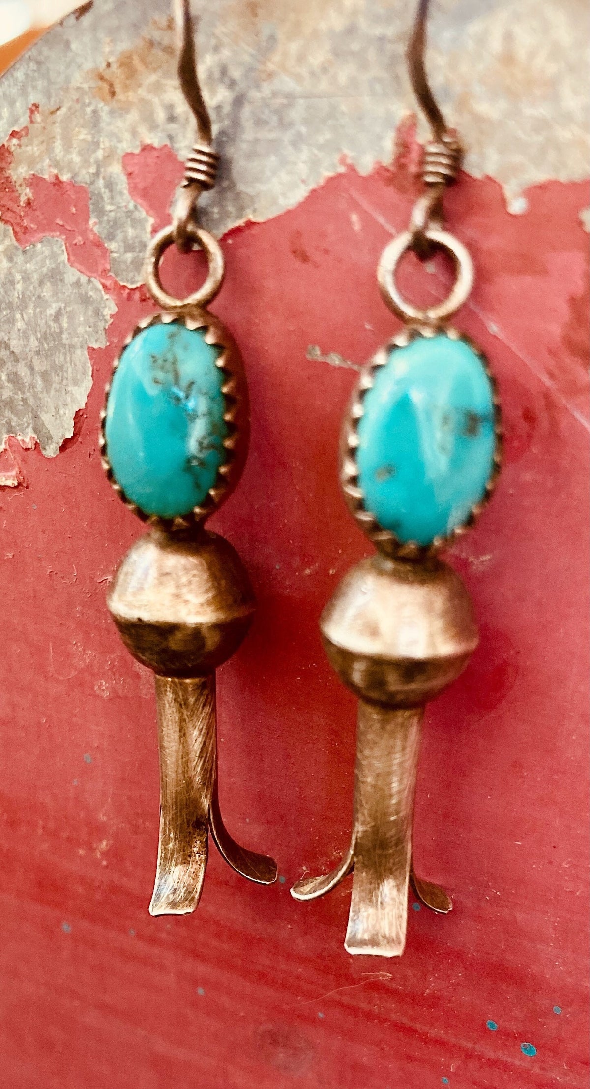 Vintage Sterling Silver Turquoise Squash Blossom Earrings | Native American Jewelry