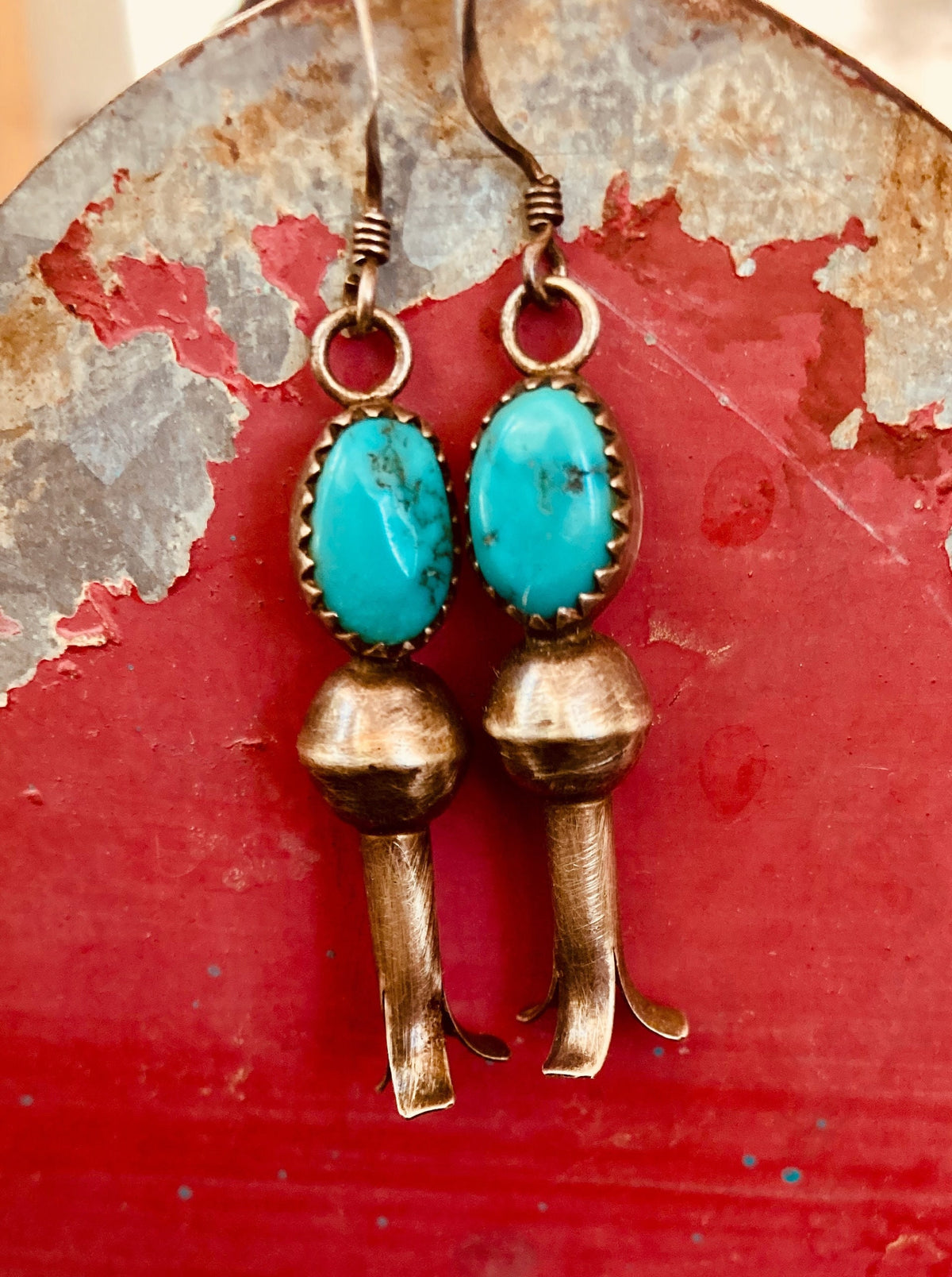 Vintage Sterling Silver Turquoise Squash Blossom Earrings | Native American Jewelry