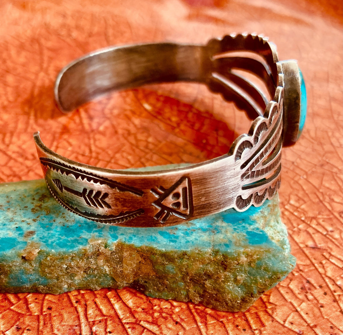 Vintage Fred Harvey Era Turquoise Sterling Silver Four-Bar Cuff