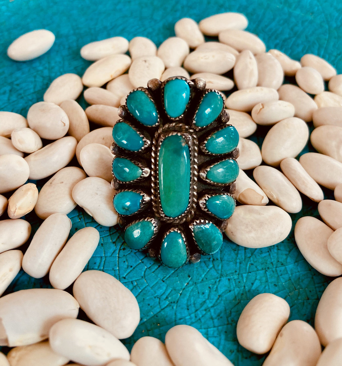Vintage Zuni Petit Point Turquoise Ring, Jane Paselente, Size 6