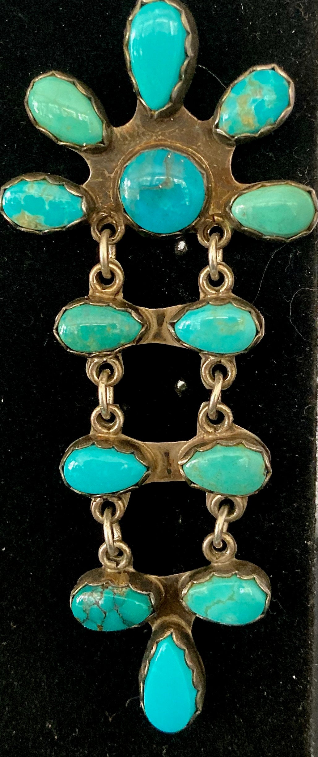 Vintage Navajo Turquoise Cluster Dangle Earrings | Sterling Silver Native American Jewelry