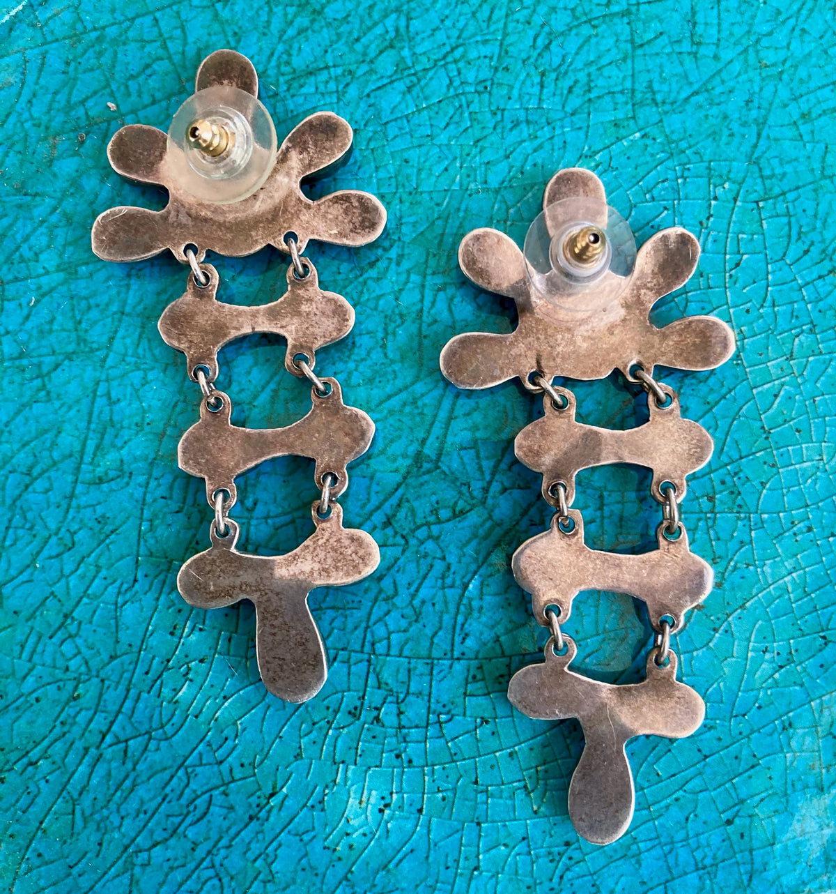 Vintage Navajo Turquoise Cluster Dangle Earrings | Sterling Silver Native American Jewelry