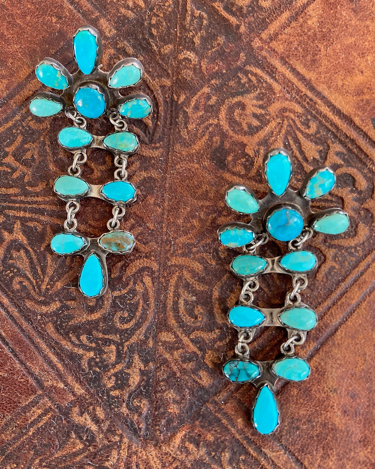 Vintage Navajo Turquoise Cluster Dangle Earrings | Sterling Silver Native American Jewelry
