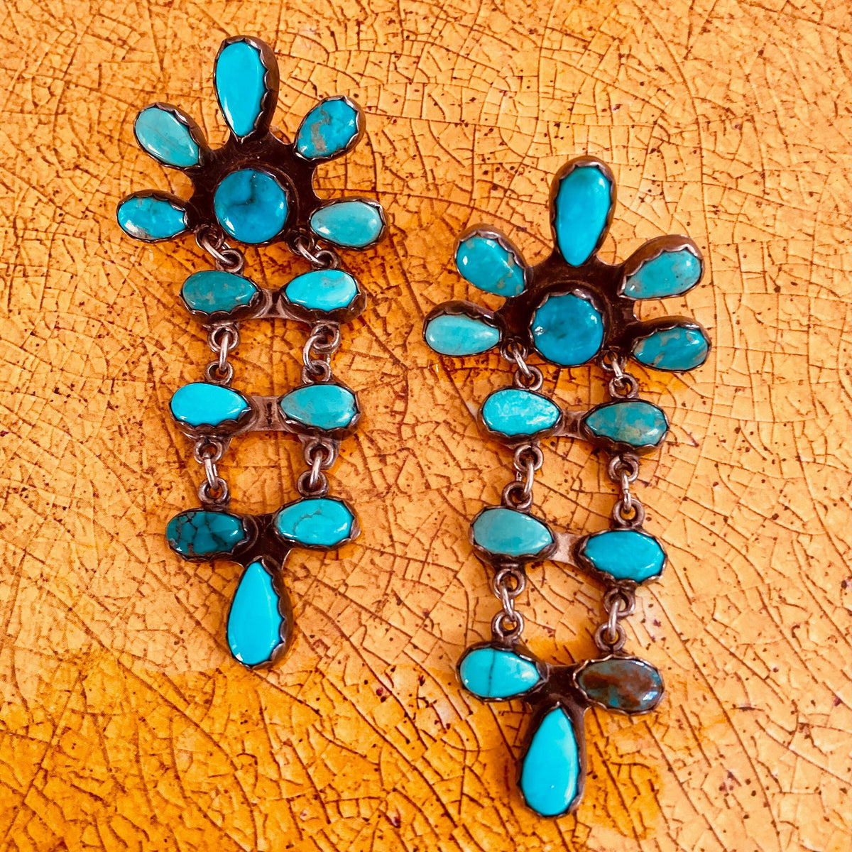 Vintage Navajo Turquoise Cluster Dangle Earrings | Sterling Silver Native American Jewelry