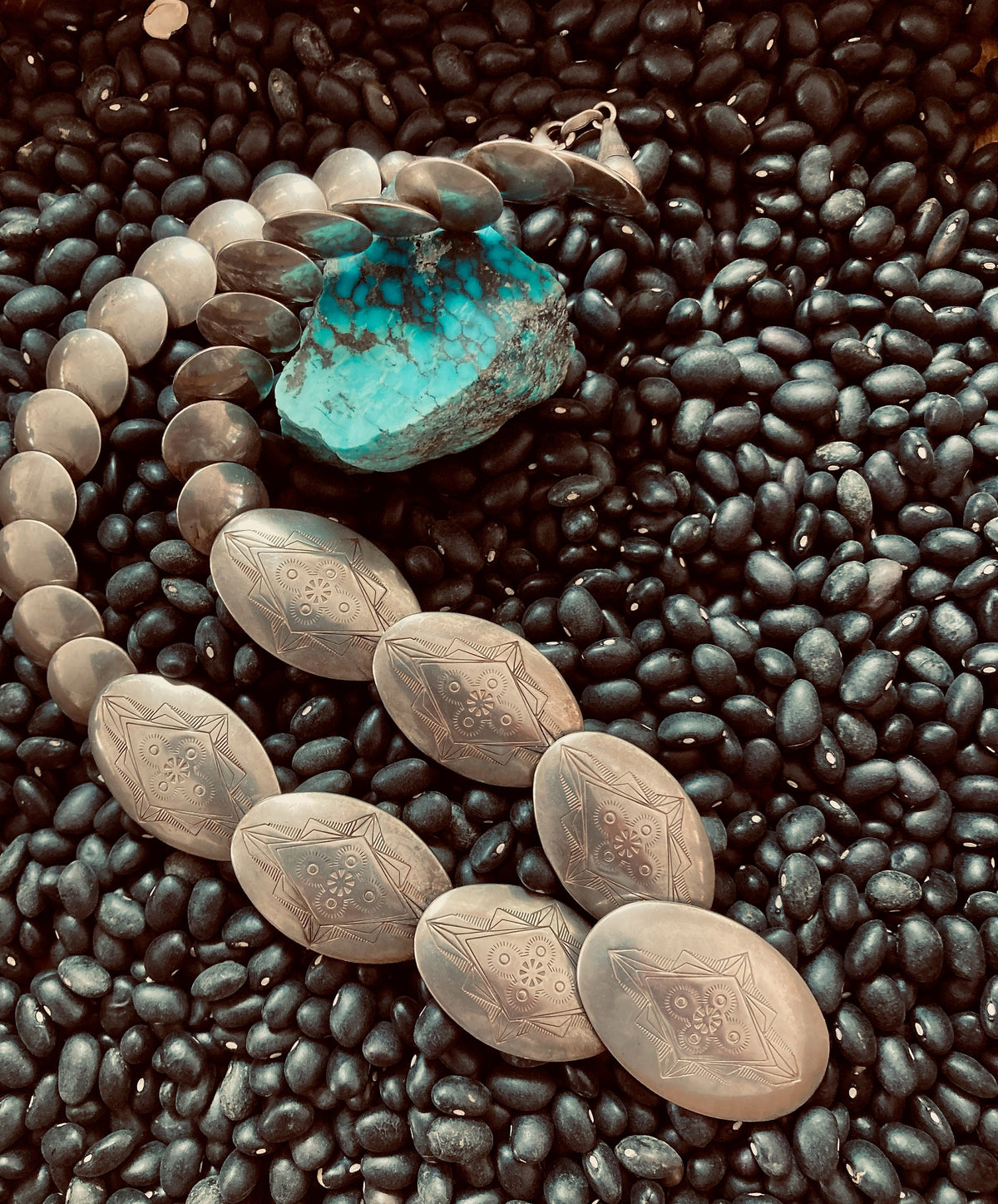 Vintage Navajo Sterling Silver Pillow Bead Necklace | Hand-Stamped Bench Made Beads | 20"