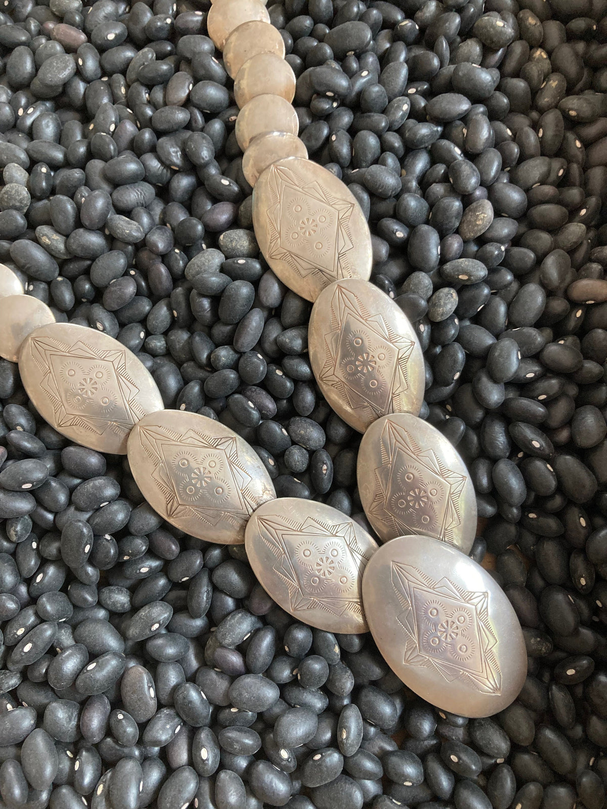 Vintage Navajo Sterling Silver Pillow Bead Necklace | Hand-Stamped Bench Made Beads | 20"