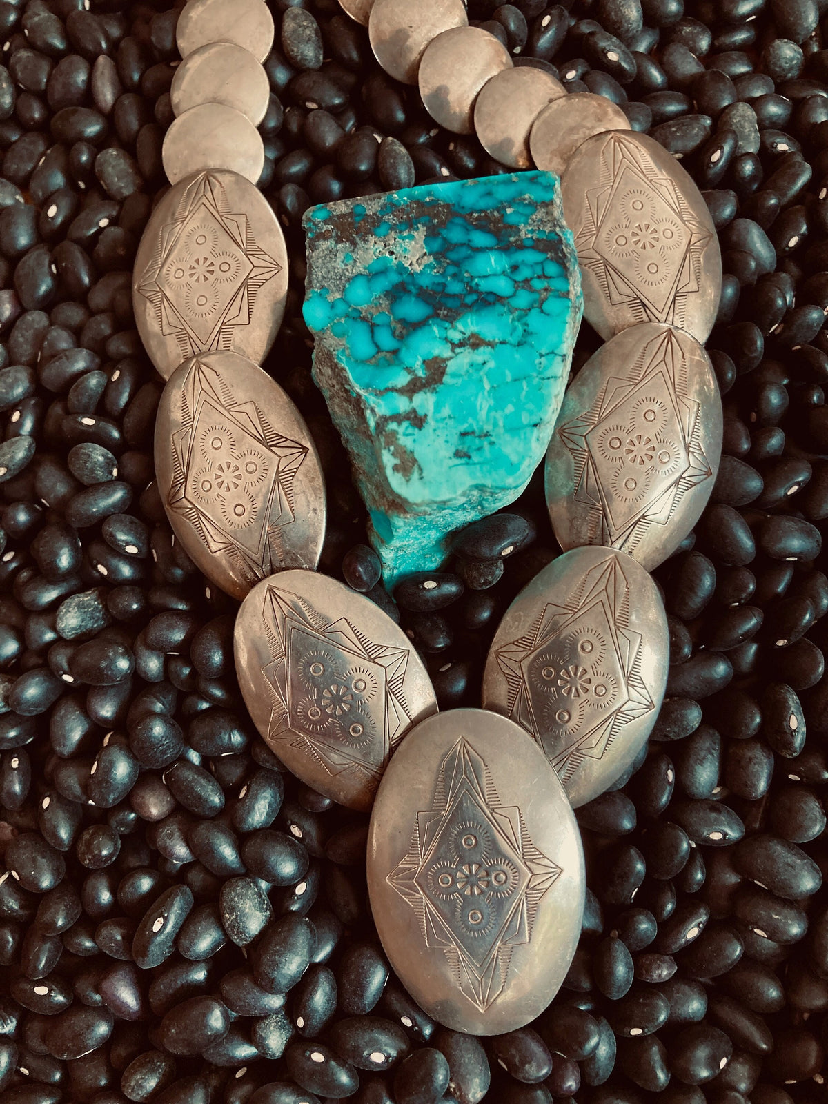 Vintage Navajo Sterling Silver Pillow Bead Necklace | Hand-Stamped Bench Made Beads | 20"