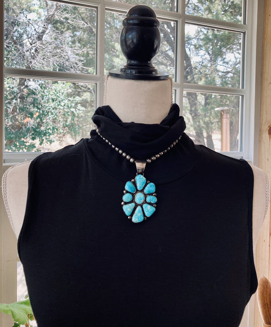 Raymond Beard Navajo Kingman Turquoise Cluster Pendant | Sterling Silver | Vintage Native American Jewelry