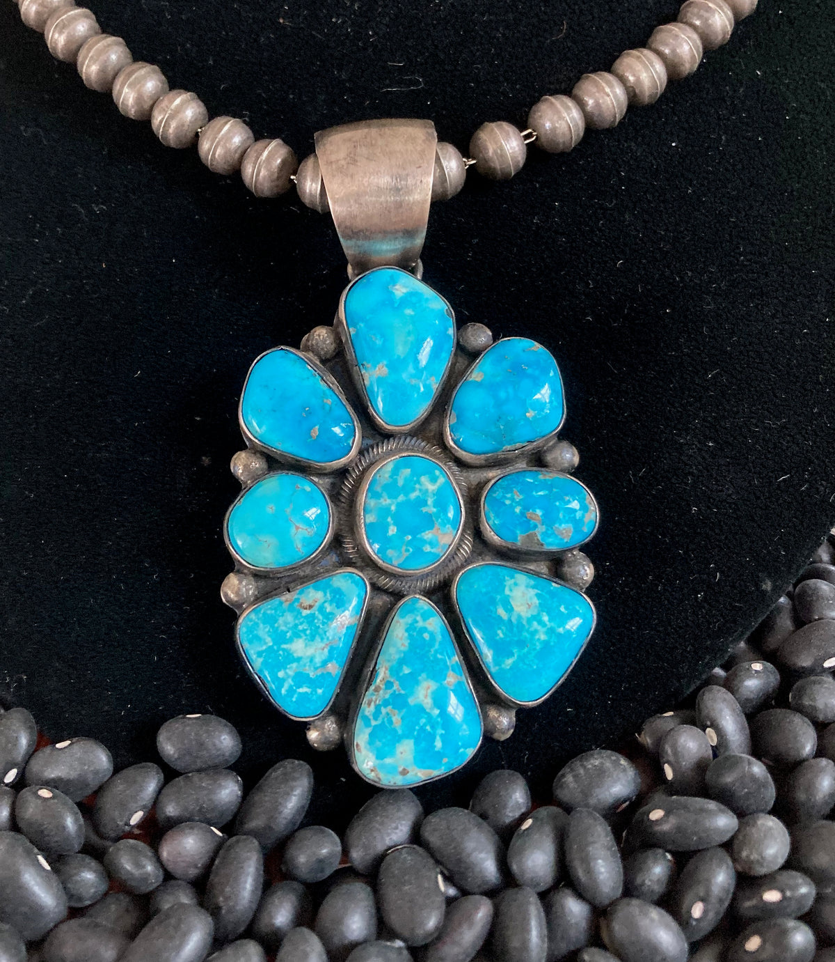 Raymond Beard Navajo Kingman Turquoise Cluster Pendant | Sterling Silver | Vintage Native American Jewelry