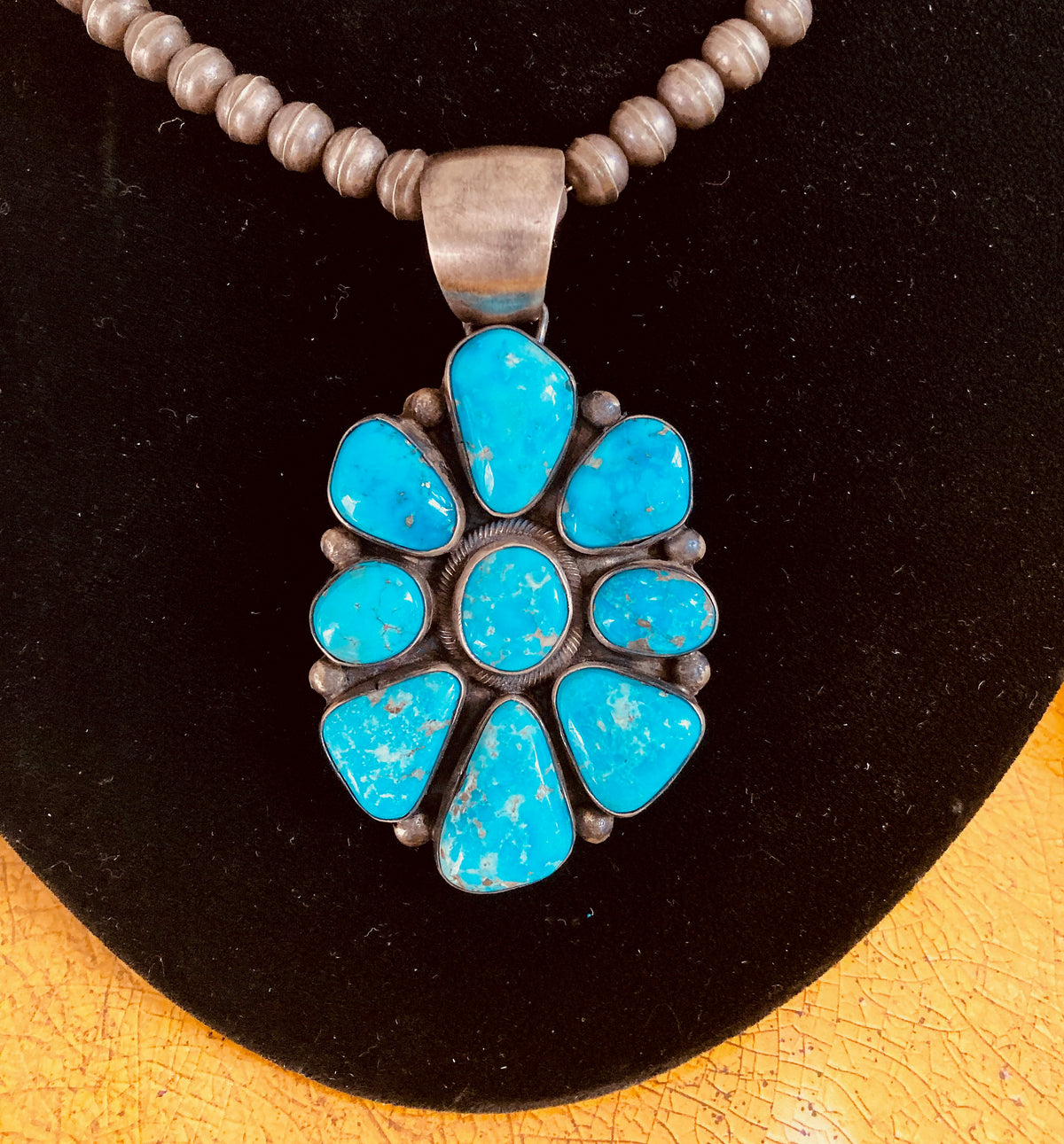 Raymond Beard Navajo Kingman Turquoise Cluster Pendant | Sterling Silver | Vintage Native American Jewelry