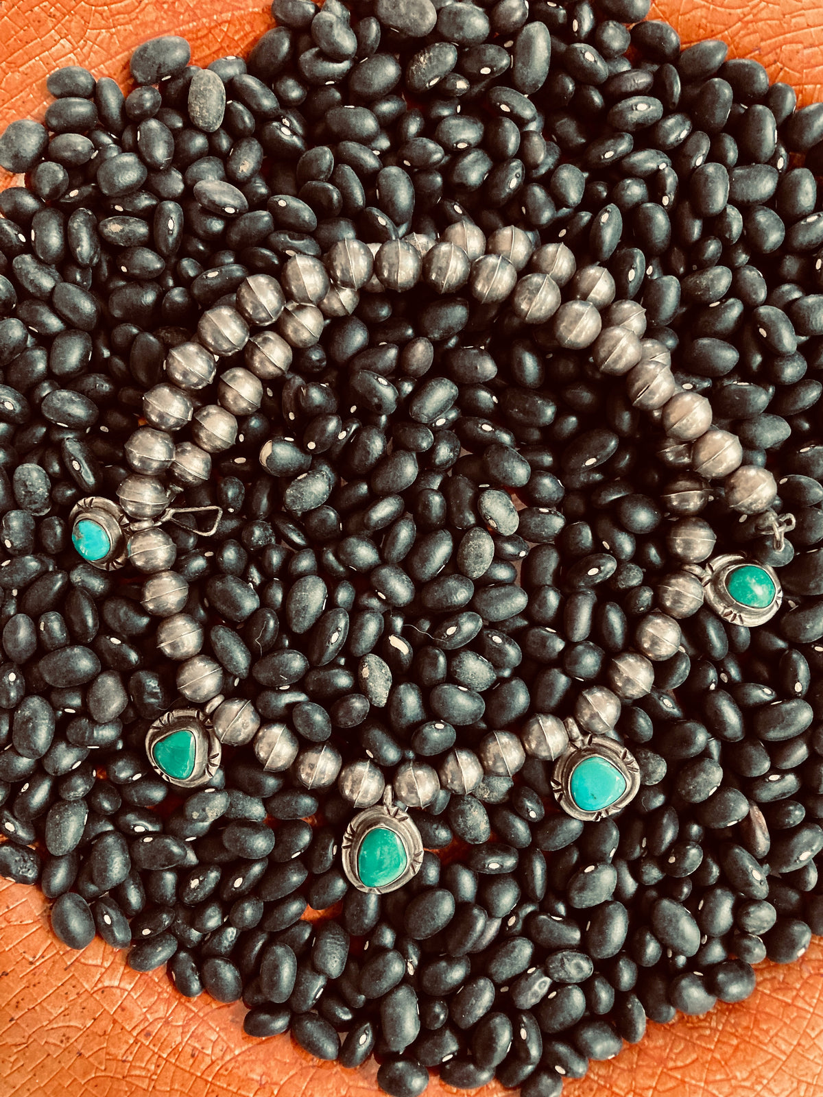Vintage Old Pawn Navajo Bench Bead Necklace | Sterling Silver & Natural Turquoise | Native American Jewelry