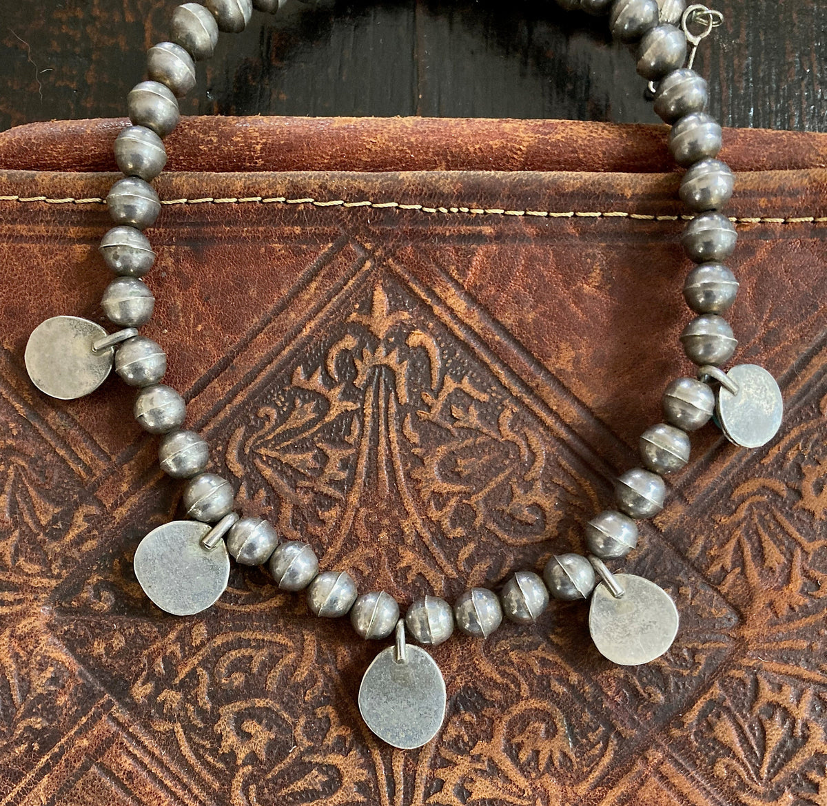 Vintage Old Pawn Navajo Bench Bead Necklace | Sterling Silver & Natural Turquoise | Native American Jewelry