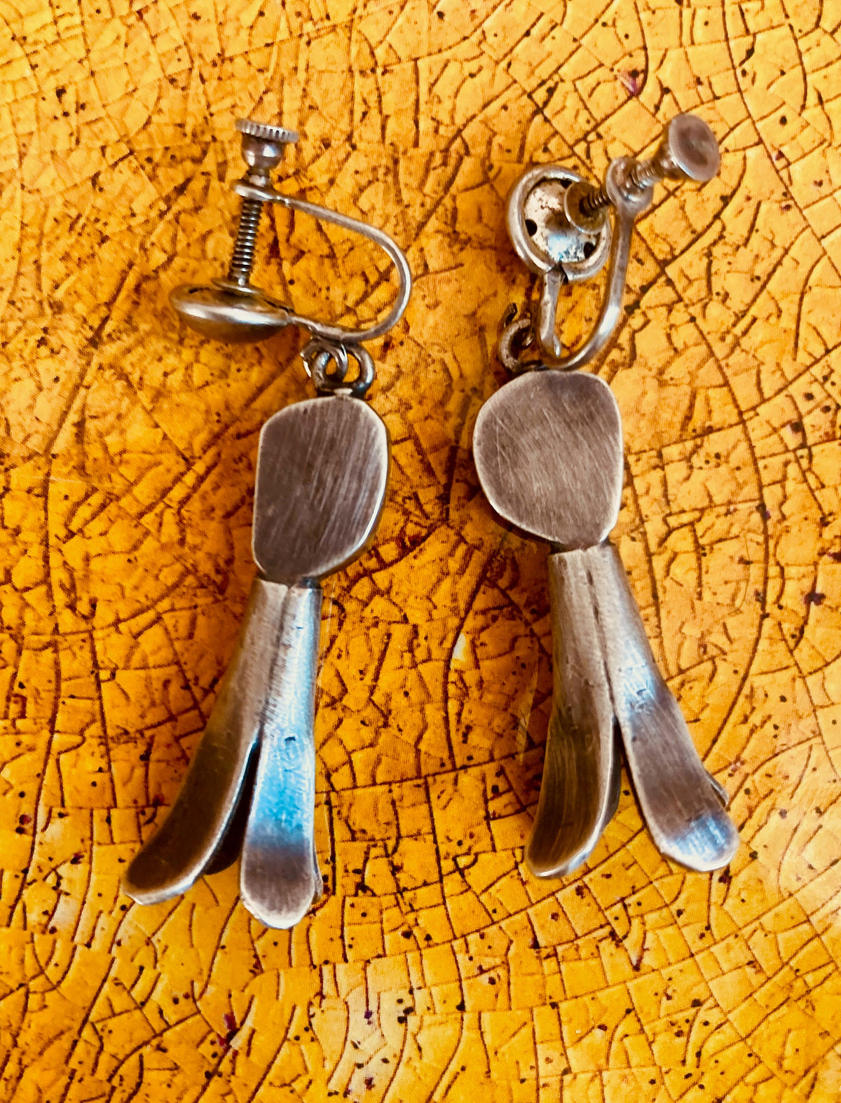 Vintage Navajo Sterling Silver Turquoise Squash Blossom Screw Back Earrings | Native American Jewelry