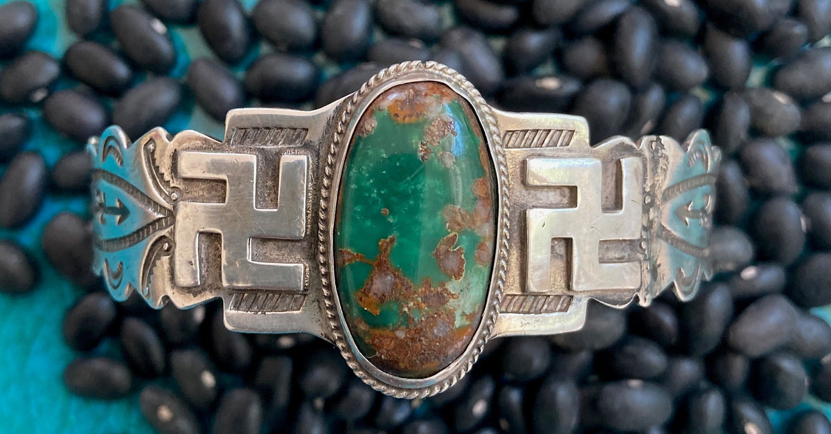 Early Navajo Sterling Silver Turquoise Cuff Bracelet | Vintage Native American Handmade Jewelry | Old Pawn Southwest Bracelet