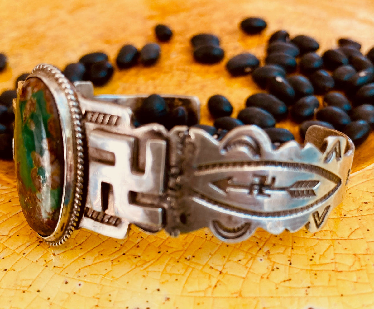 Early Navajo Sterling Silver Turquoise Cuff Bracelet | Vintage Native American Handmade Jewelry | Old Pawn Southwest Bracelet
