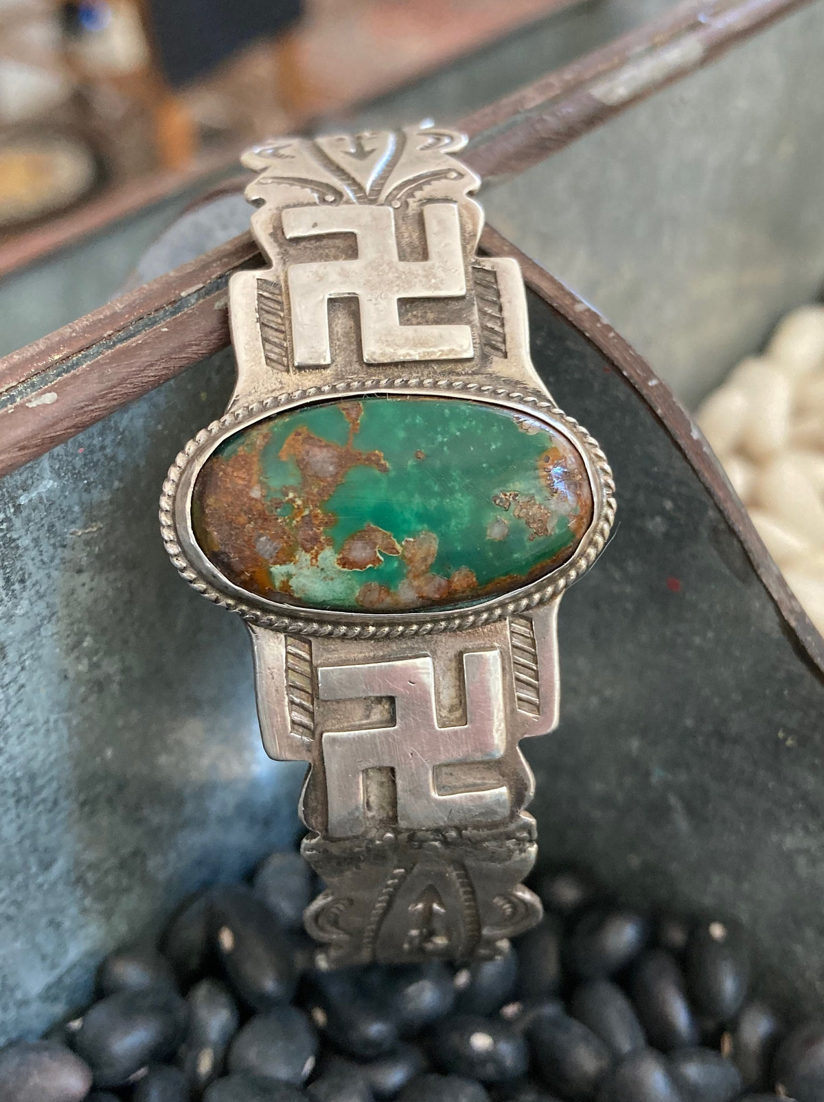 Early Navajo Sterling Silver Turquoise Cuff Bracelet | Vintage Native American Handmade Jewelry | Old Pawn Southwest Bracelet
