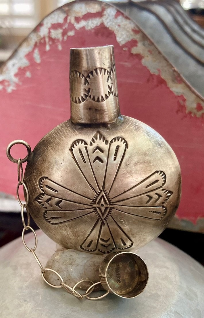 Vintage Navajo Sterling Silver Tobacco Canteen | Miniature Flask | Native American Collectible