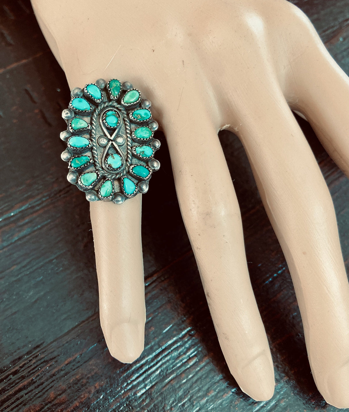 Vintage Zuni Petit Point Turquoise Cluster Ring | Sterling Silver Native American Jewelry