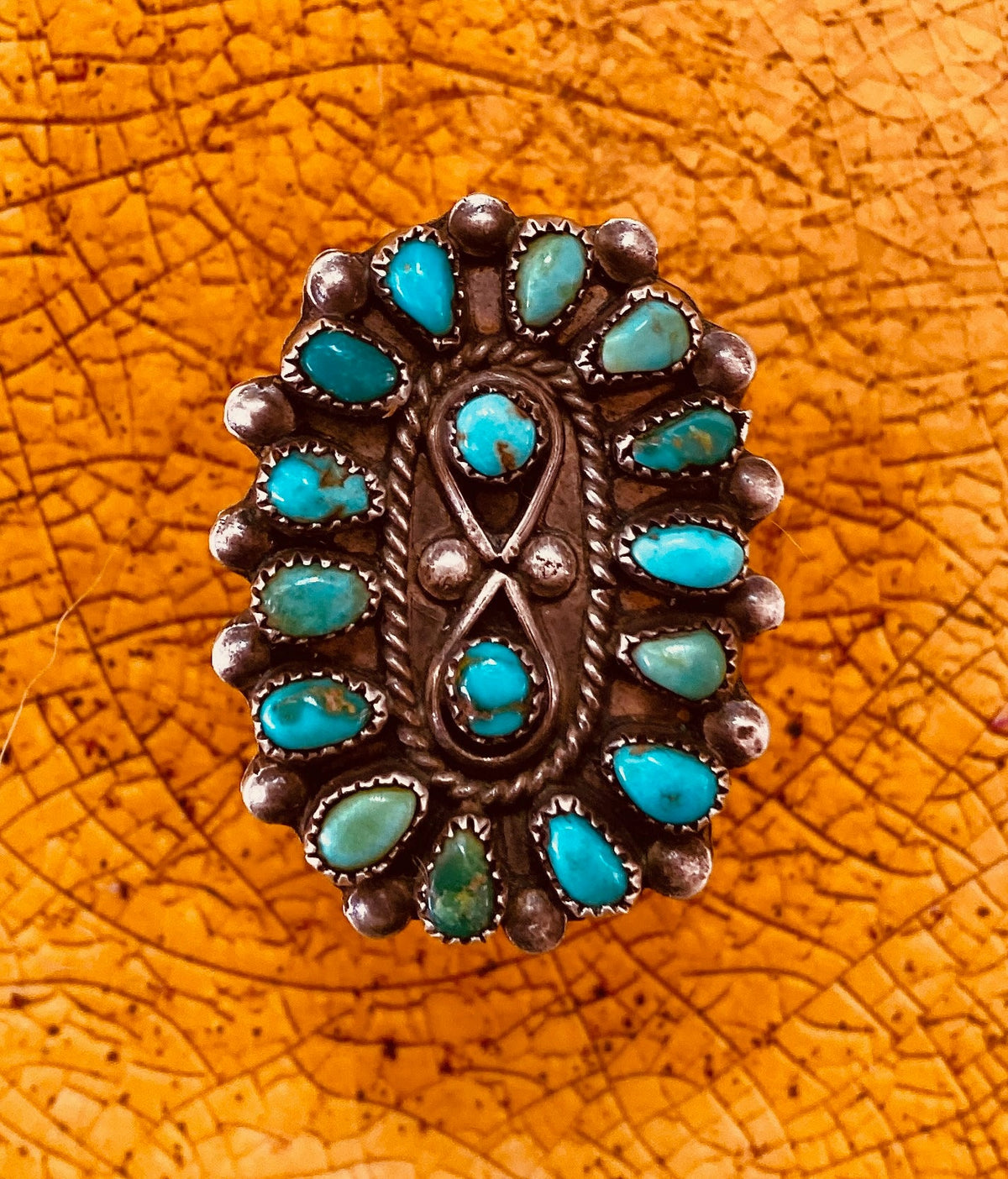 Vintage Zuni Petit Point Turquoise Cluster Ring | Sterling Silver Native American Jewelry