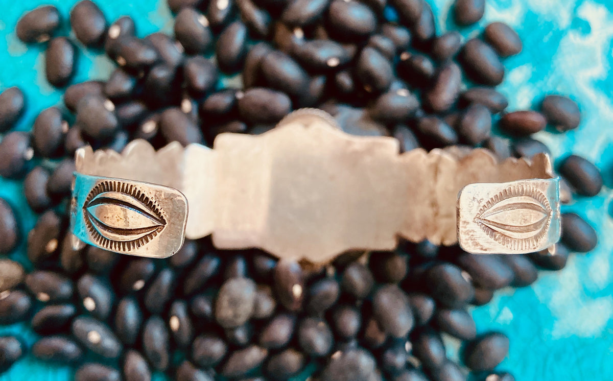 Early Navajo Sterling Silver Turquoise Cuff Bracelet | Vintage Native American Handmade Jewelry | Old Pawn Southwest Bracelet