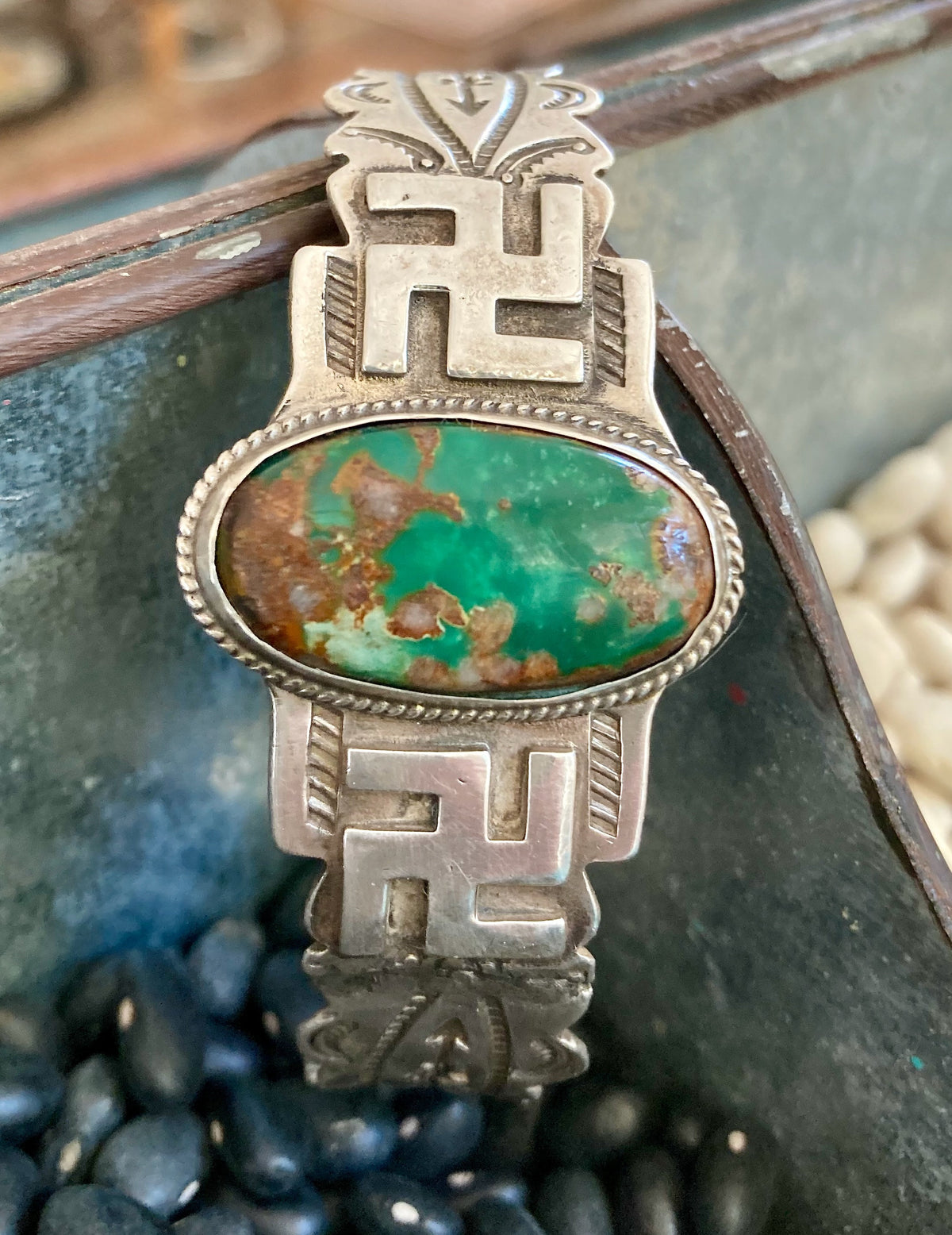 Early Navajo Sterling Silver Turquoise Cuff Bracelet | Vintage Native American Handmade Jewelry | Old Pawn Southwest Bracelet