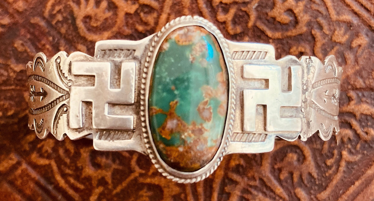 Early Navajo Sterling Silver Turquoise Cuff Bracelet | Vintage Native American Handmade Jewelry | Old Pawn Southwest Bracelet