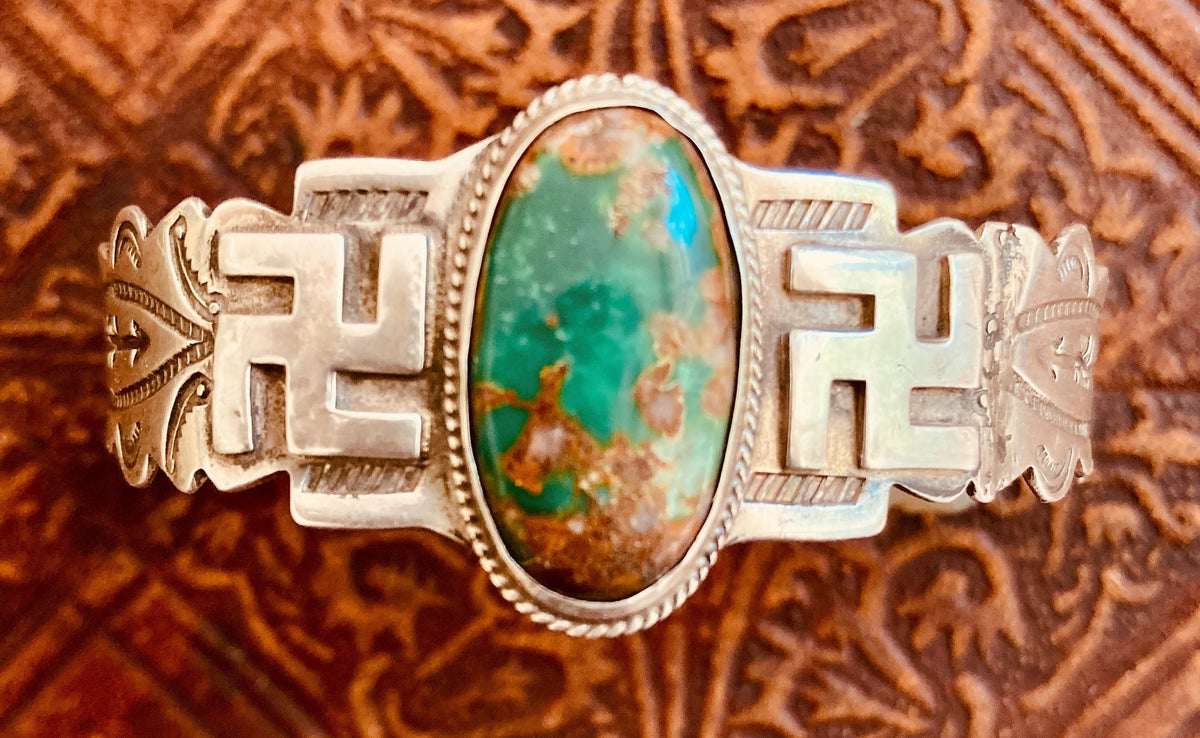 Early Navajo Sterling Silver Turquoise Cuff Bracelet | Vintage Native American Handmade Jewelry | Old Pawn Southwest Bracelet