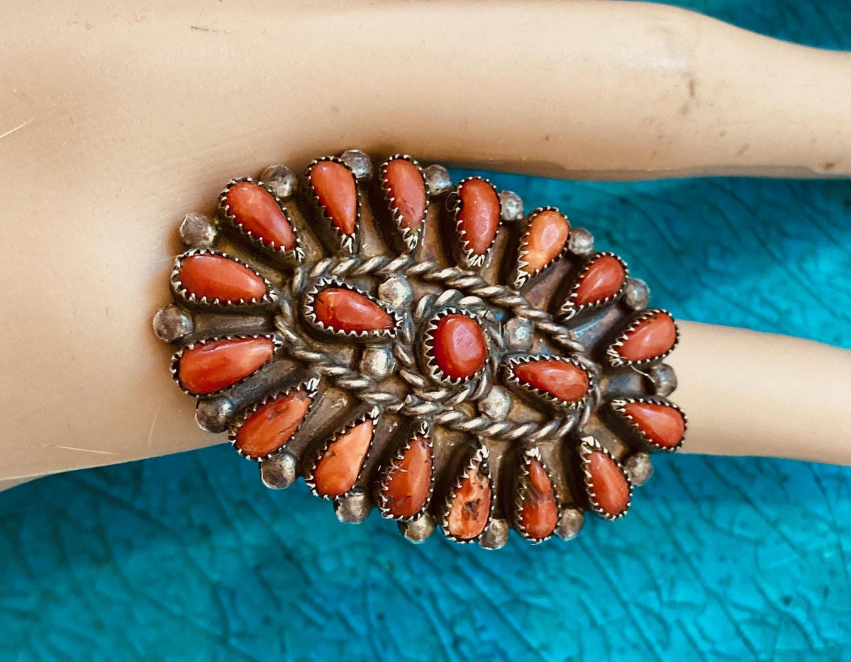 Vintage Zuni Spiny Oyster Cluster Ring, Petit Point Sterling Silver, Size 5