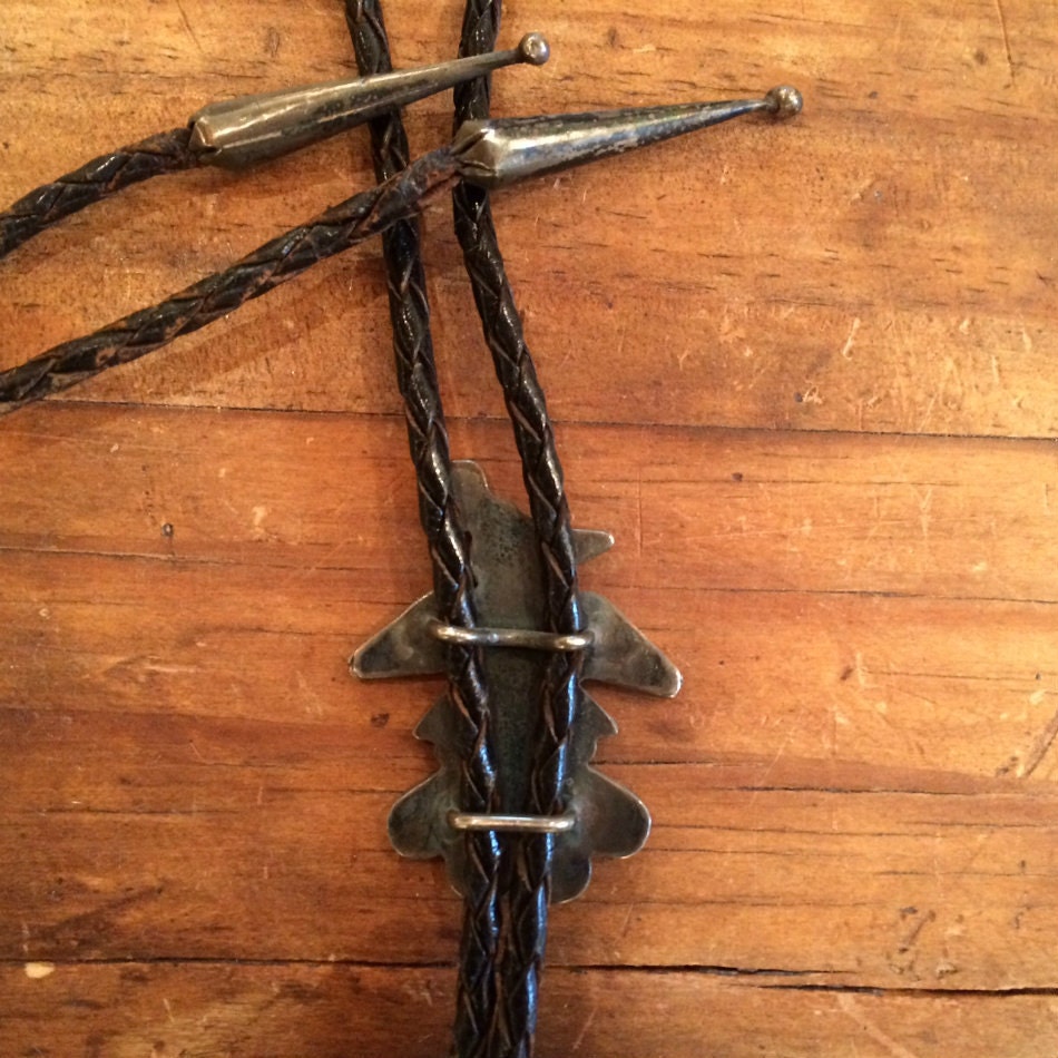 Vintage Zuni Sterling Silver Thunderbird Inlay Bolo Tie | Turquoise, Coral, Jet & Shell | Native American Jewelry