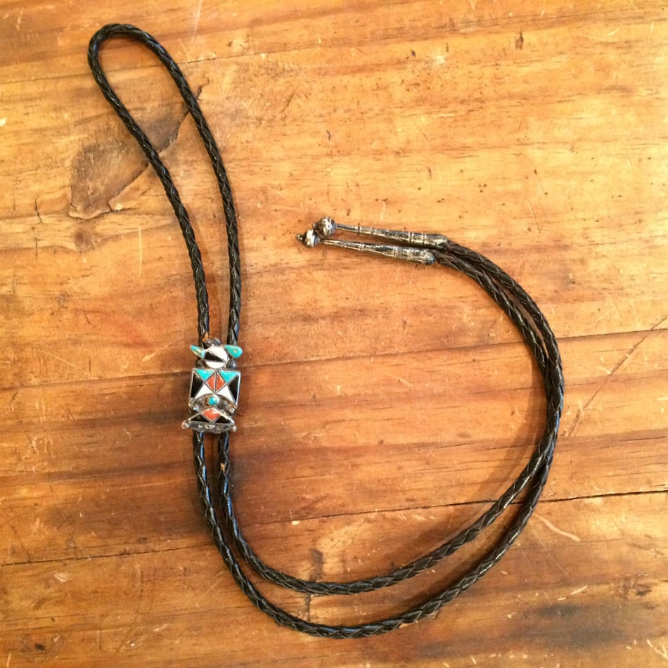 Vintage Native American Thunderbird Inlay Bolo Tie | Sterling Silver Turquoise Multi-Stone Southwestern Jewelry